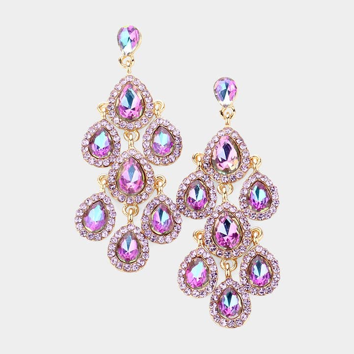 Pendientes colgantes de noche con racimo de piedras en forma de lágrima para venta al por mayor de Sensibling Corp.