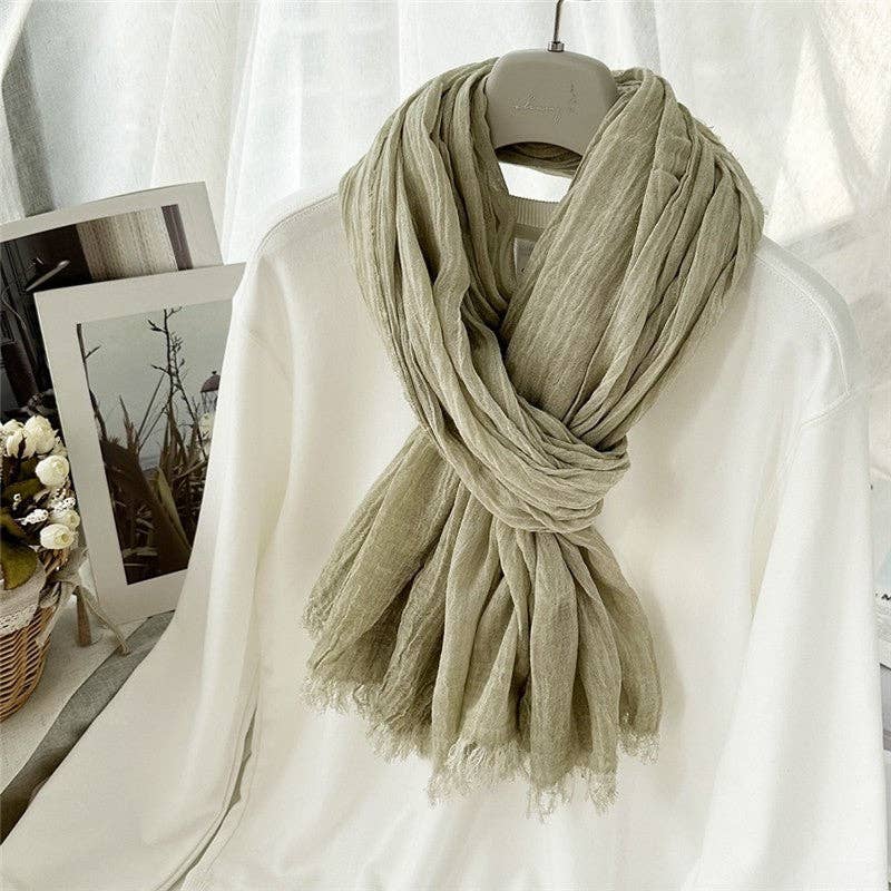 MoodGold - Wholesale Scarf - Women's - Natural Wrinkle Cotton Blend Solid Color Scarf1
