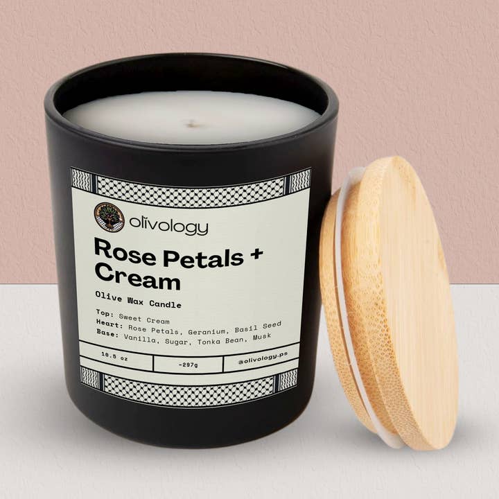 Olivology – wholesale Burkljus – Rosblad + Grädde — Handgjord Olivvaxljus (300g)0