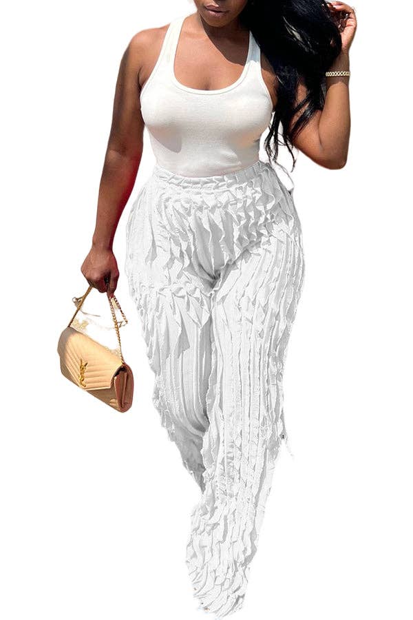 MB Fashion Wholesale - Wholesale Pants - Women's - MB FASHION High-Waisted Ruffle Wide-Leg Pants 1873LY2