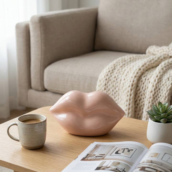 Flora Bunda Inc - Vendita all'ingrosso Decorazioni da tavolo - Scultura in ceramica Labbra Rosa Blush3