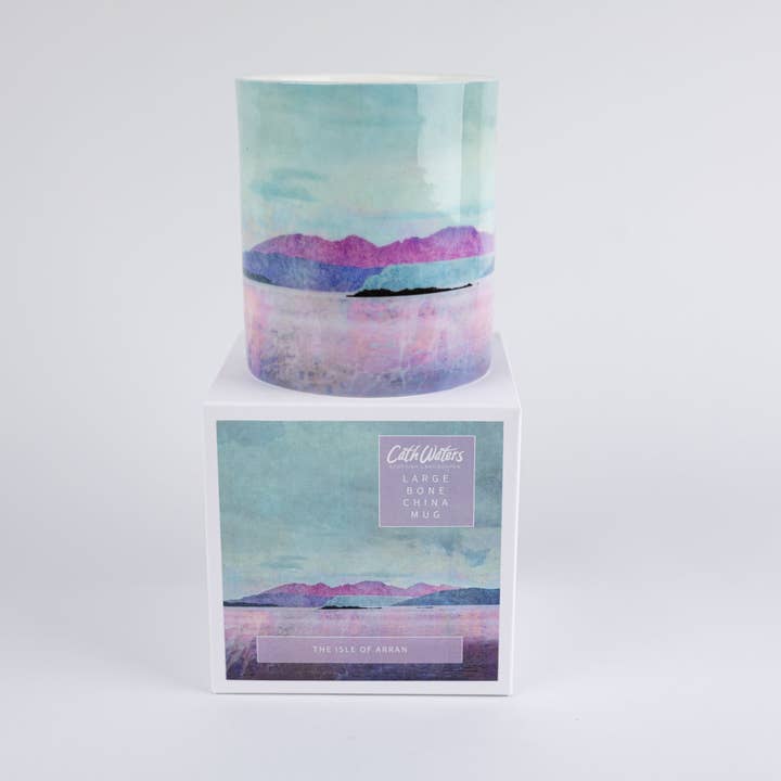 Arran over Sound of Bute Large Bone China Mug for wholesale by Cath Waters Scottish Landscapes