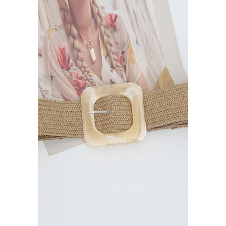 KHAKI 49513BXH- Woven Straw Resin Buckle Belt for wholesale on Faire