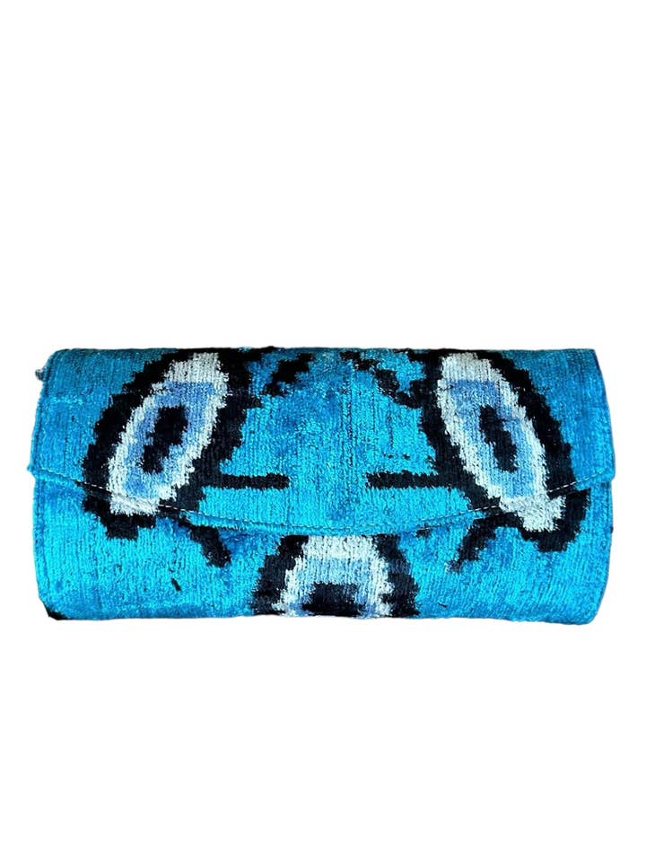 Silk Velvet Ikat Structured Clutch for wholesale by AYCA DESIGN