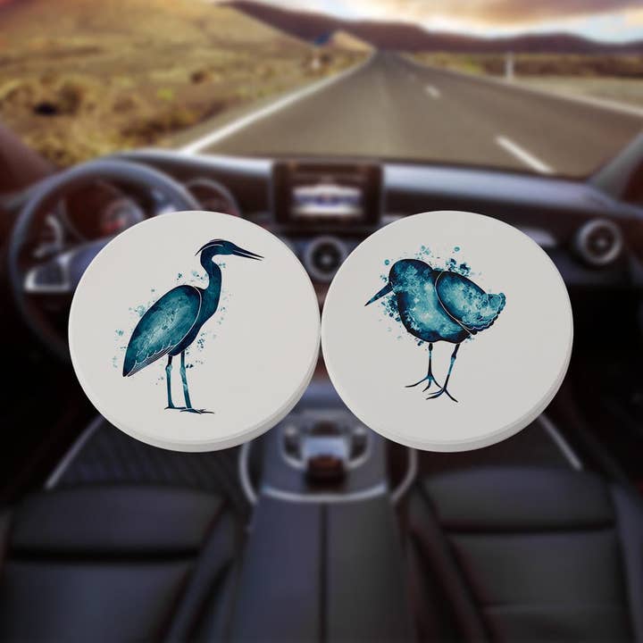 Love Local - Wholesale Car Coaster - Unisex - New England Water Color Heron Sand Piper| Absorbent Car Coasters | Set of 2 | Min 48