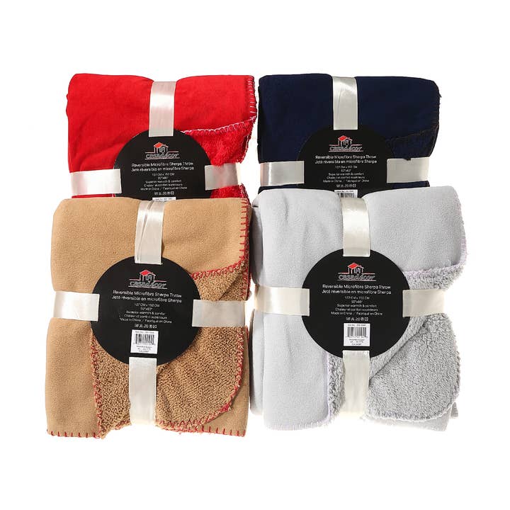 Multi Vändbar Sherpa-pläd i mikrofiber Asstd 50 X 60 för wholesale på Faire0