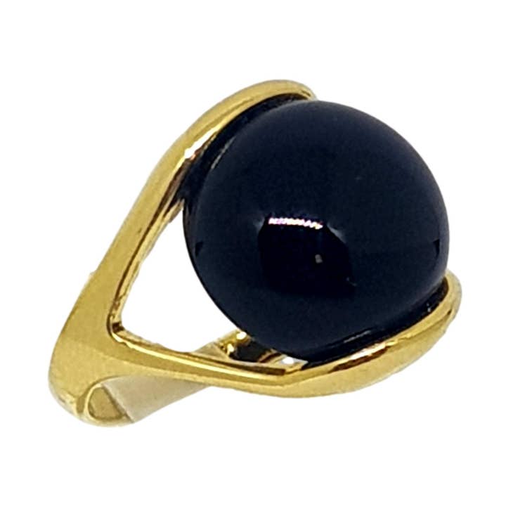 Anel Gemstone Sphere - Ágate Preto por atacado de Carla Dieterich