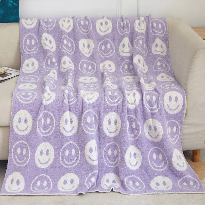 ACCITY - Wholesale Throw Blanket - SMILEY FACE KNITTED JACQUARD THROW BLANKET_CWMM14748
