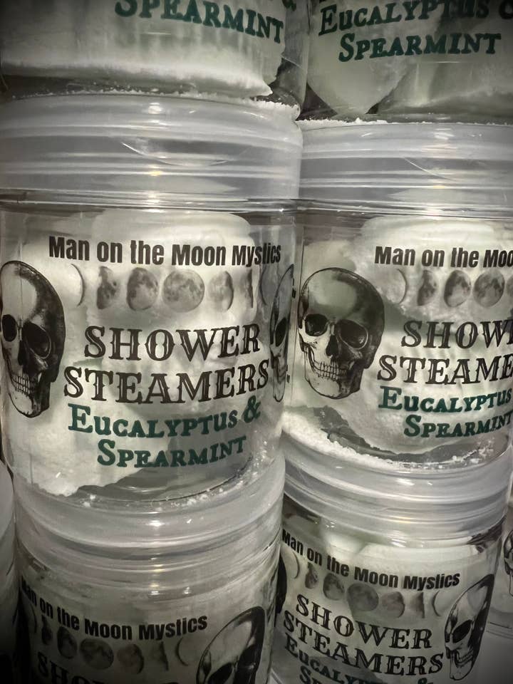 Eucalyptus and Spearmint Shower Steamers for wholesale by Man on the Moon Mystics