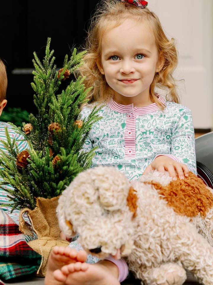 North Pole Christmas Two Piece Kids Henley Pajamas for wholesale on Faire3