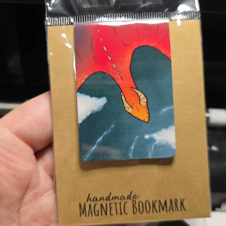 Dragon Soaring Over Dark Seas Fantasy Art Magnetic Bookmark for wholesale by Salt Birch