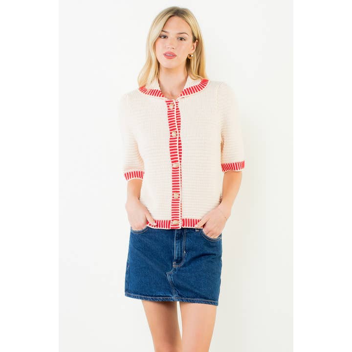 Short Sleeve Button Front Knit Top for wholesale by THML