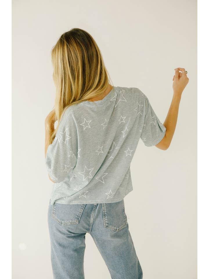 Bleu/Blanc BT2049- T-shirt carré imprimé étoile en vente sur Faire6