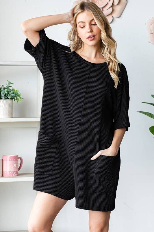 HEIMISH - Wholesale Romper - Women's - EP6832-10 SHORT SLEEVE SOLID URBAN RIBBED ROMPER1