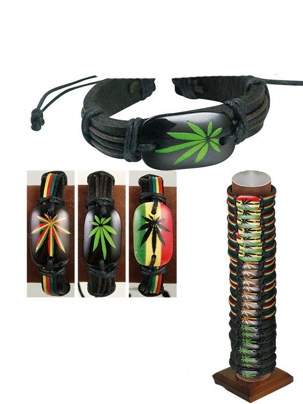 Leaf Leather Bracelets (MM) for wholesale by Puka Creations