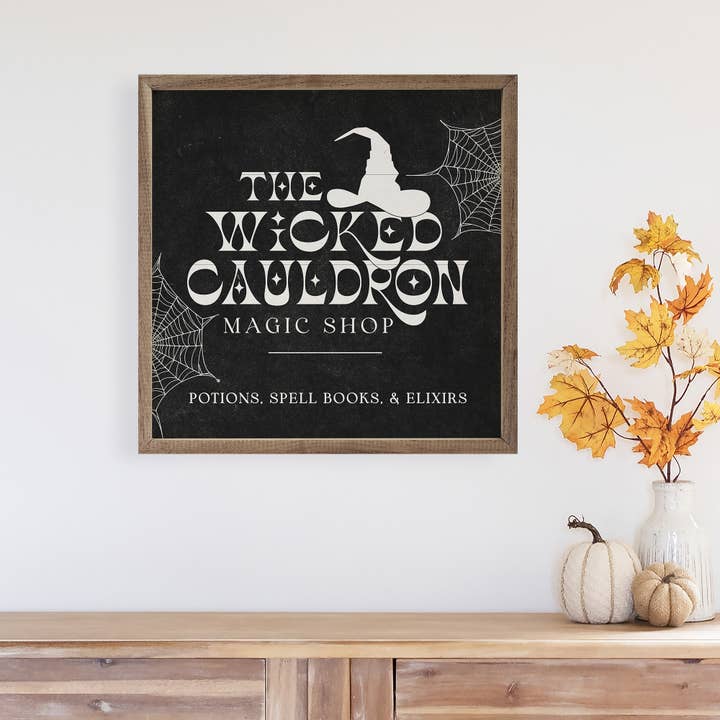Kendrick Home - Wholesale Sign - Wicked Cauldron Hat And Webs Black