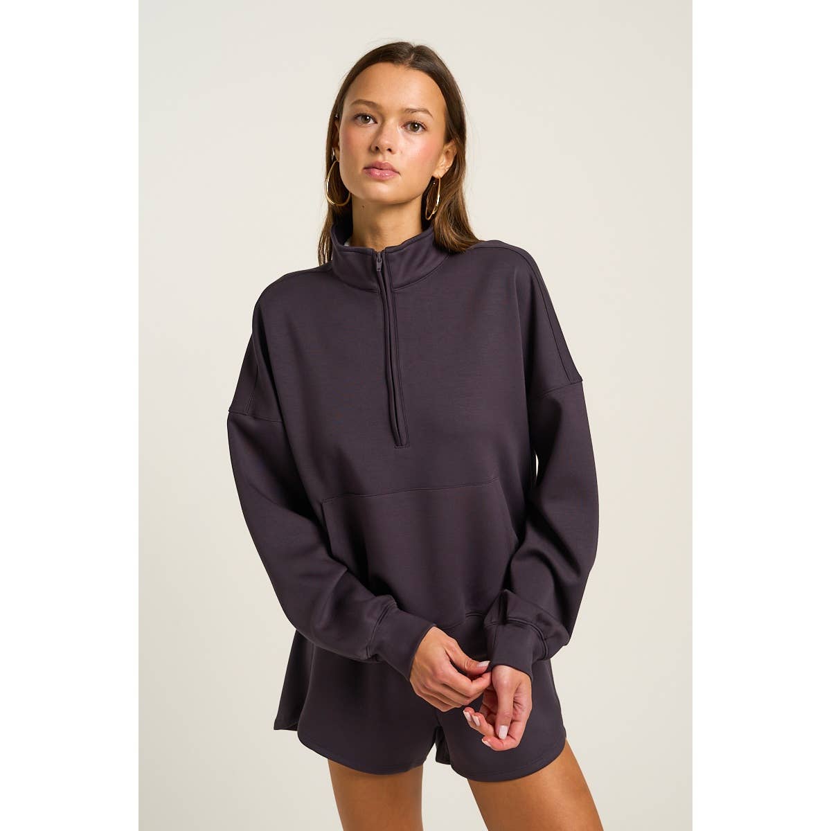The GREii - Wholesale Sweatshirt - Women's - Mock Neck Half Zip Up Sweatshirt10