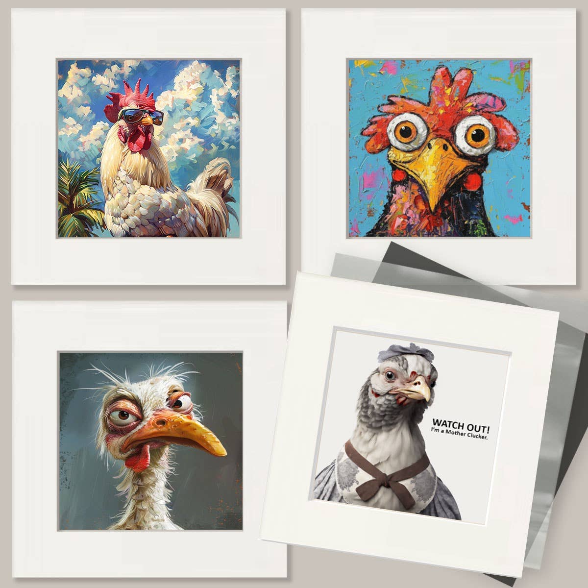 Mowbi - Wholesale Art Print - Mowbi's Chicken Farmcore Farmhouse Decor - 8"x8" Wall Art Print - Patchwork Poultry2