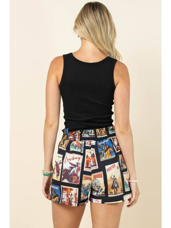 Black Multi AP1312-LESLIE VINTAGE WESTERN PRINT WOVEN SHORTS for wholesale on Faire11