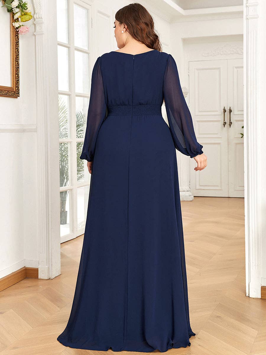 Ever-Pretty - Wholesale Gown - Women's - Plus Size Long Lantern Sleeves Round Neck Bridesmaid Dress1