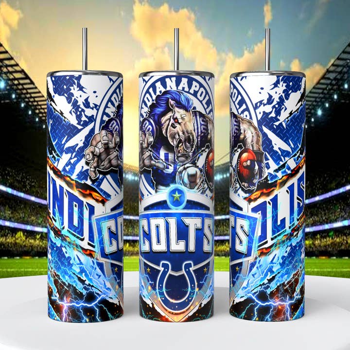 Bicchiere Indianapolis Colts Skinny • Acciaio inossidabile da 20 oz • Bicchieri per la vendita all'ingrosso da parte di CoRo & Company