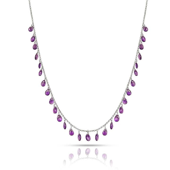 925 Silver Rhodium Plated Necklace - Natural Amethyst Stone for wholesale by FCJ Jewelry LLC