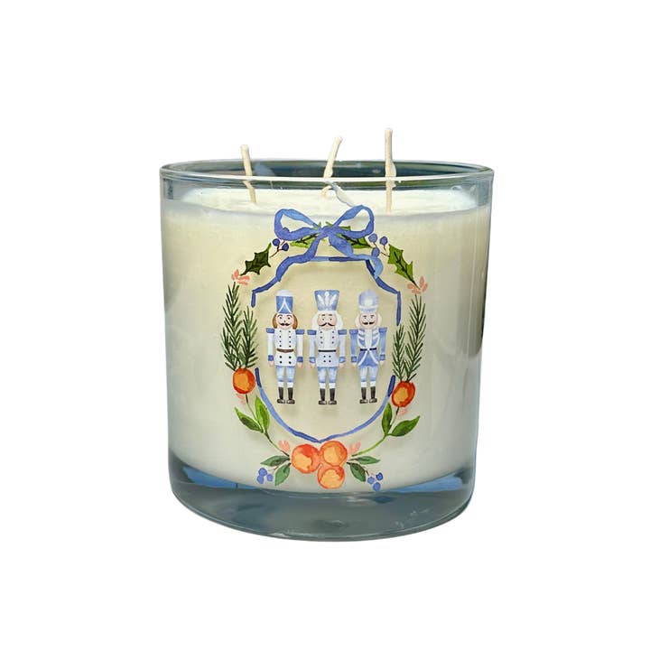 Nutcrackers w/ Wreath, Large 3 Wick Candle for wholesale by The French Bee & Co