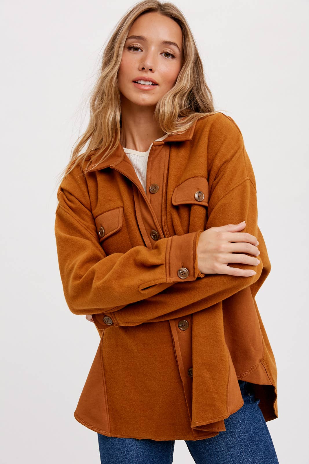 Bluivy – Engroshandel Skjortejakke/shacket – til kvinder – BØRSTET TERRY KNAP OP SHACKET14