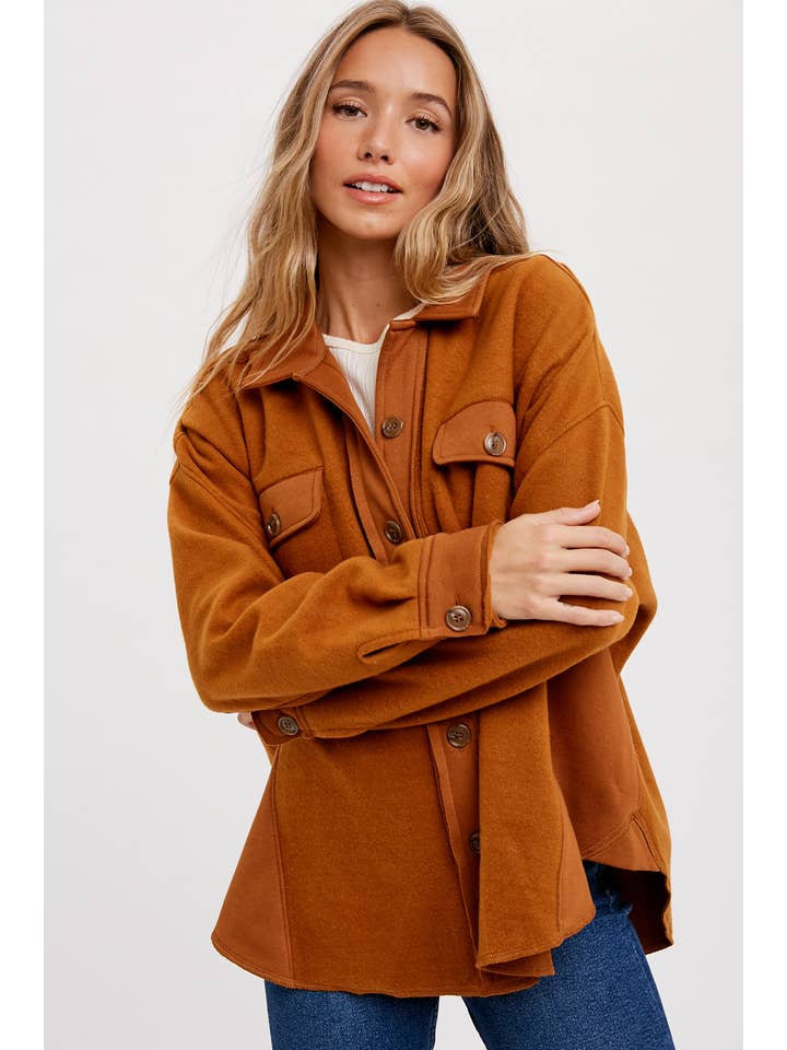 Bluivy – Engroshandel Skjortejakke/shacket – til kvinder – BØRSTET TERRY KNAP OP SHACKET14