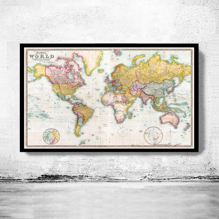 OldCityPrints - Old Maps and Posters - Wholesale Map - Big Old World Map 1849 Vintage Atlas Mercator Projection Sepia | World Map Gift World Map Print | Vintage World Map | World Map Wall Art5