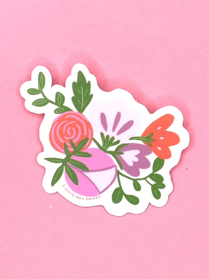 Floral vinyl sticker for wholesale by Little May Papery