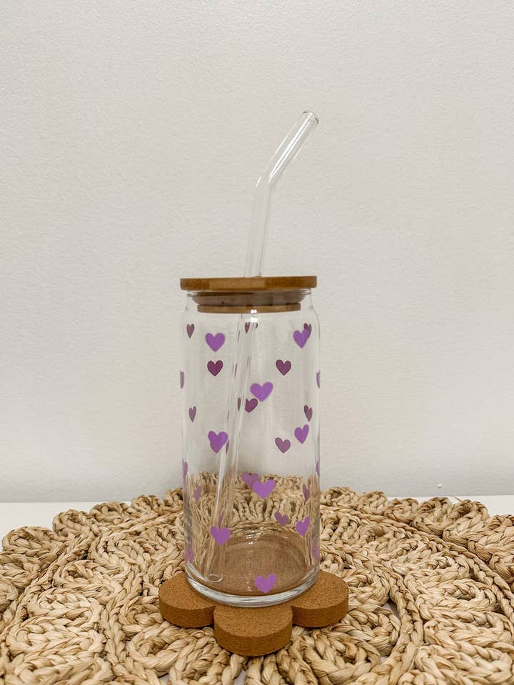 Purple Hearts 20 oz Beer Can Glass for wholesale by Ivory Honey Designs