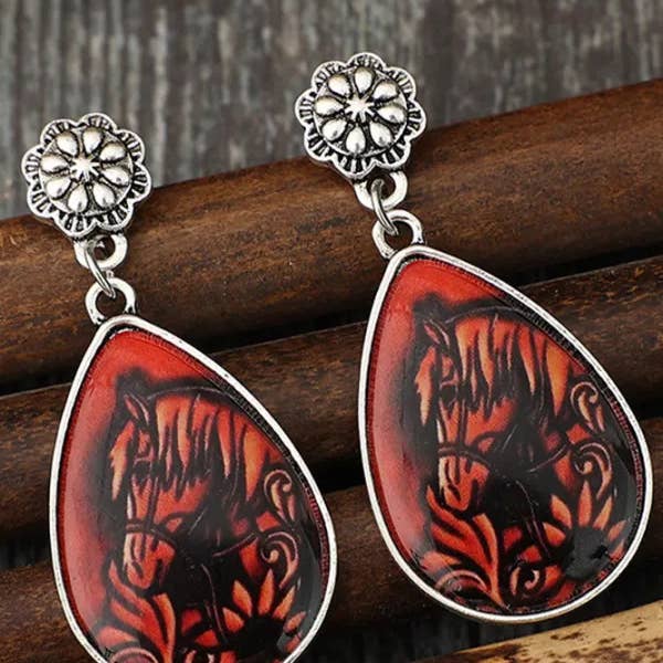 Brown Horse Pattern Earrings SP471 for wholesale on Faire