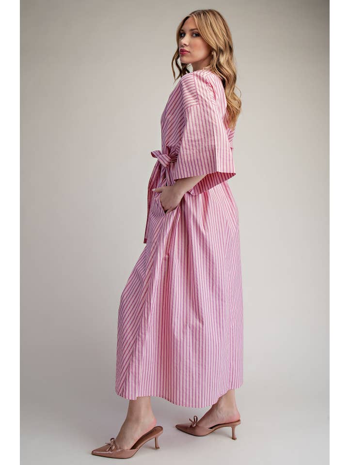 Glam - Wholesale Dress - Women's - Belted Relaxed Stripe Midi Dress5