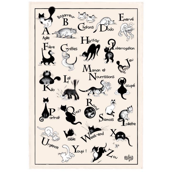 Dubout Abecedaire Tea Towel Ecru 48 x 72 for wholesale by Maison Vivaraise & La Cerise sur le Gâteau