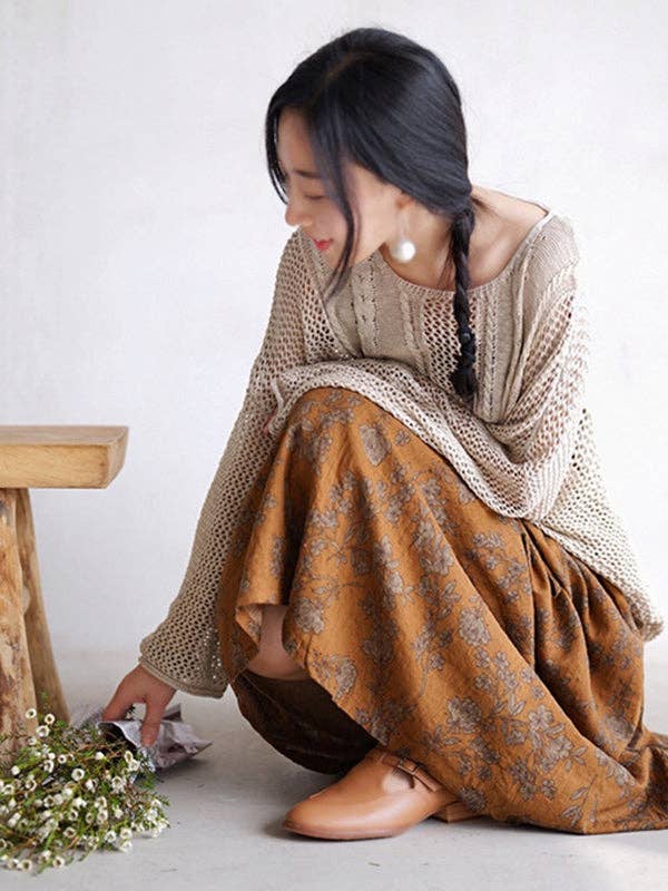 Plush Looks - Venta al por mayor Falda - Mujer - Faldas evasé holgadas vintage con estampado floral2