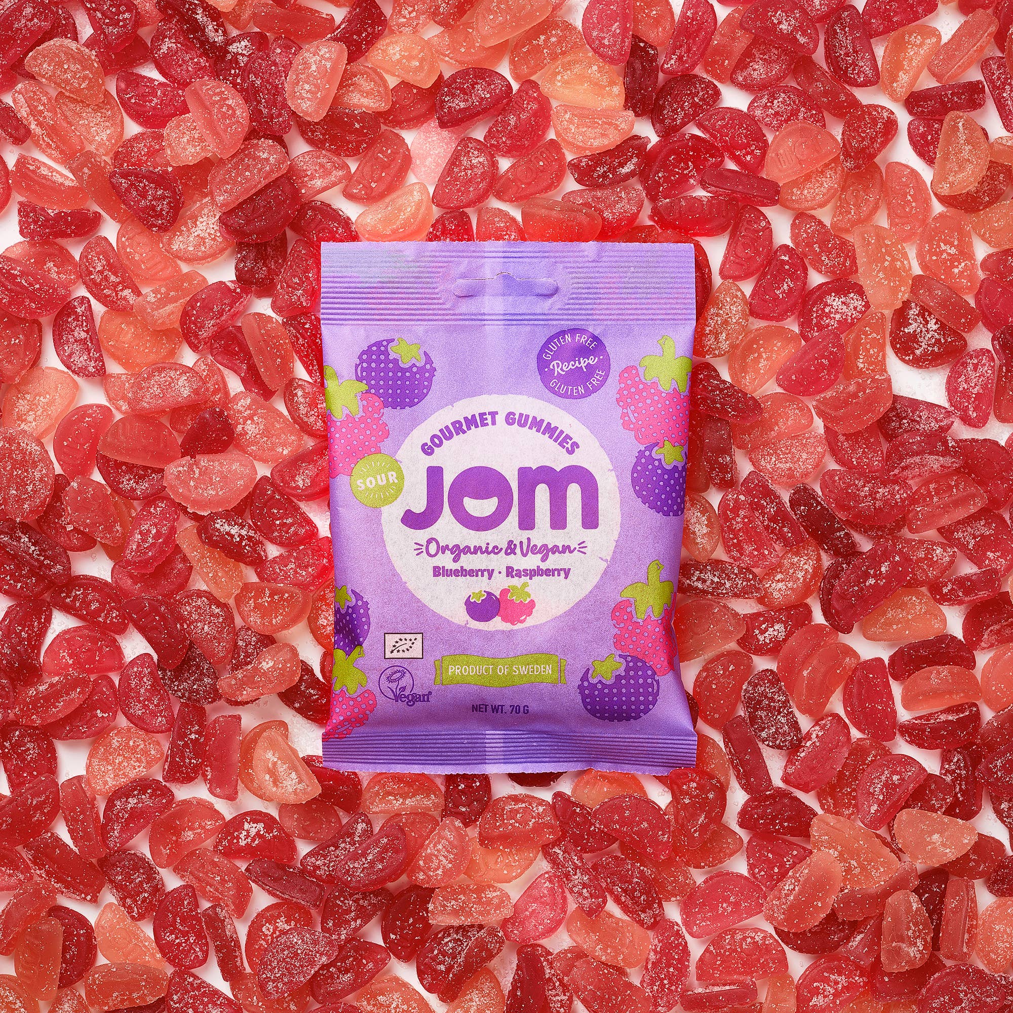 JOM - Wholesale Gummy - Organic and Vegan Swedish Sour Blueberry & Raspberry Gummies1