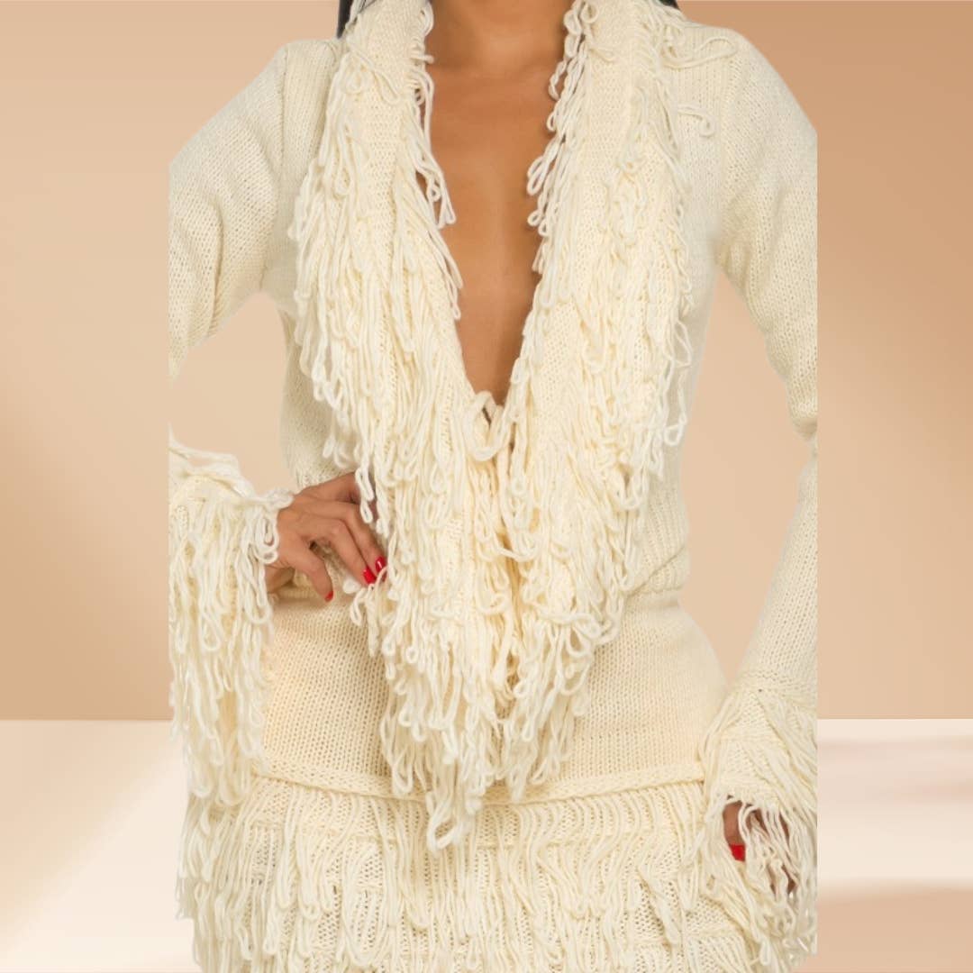 Celystrends - Wholesale Top & Skirt Set - Women's - Fringe Skirt Set Sweater Knit 20