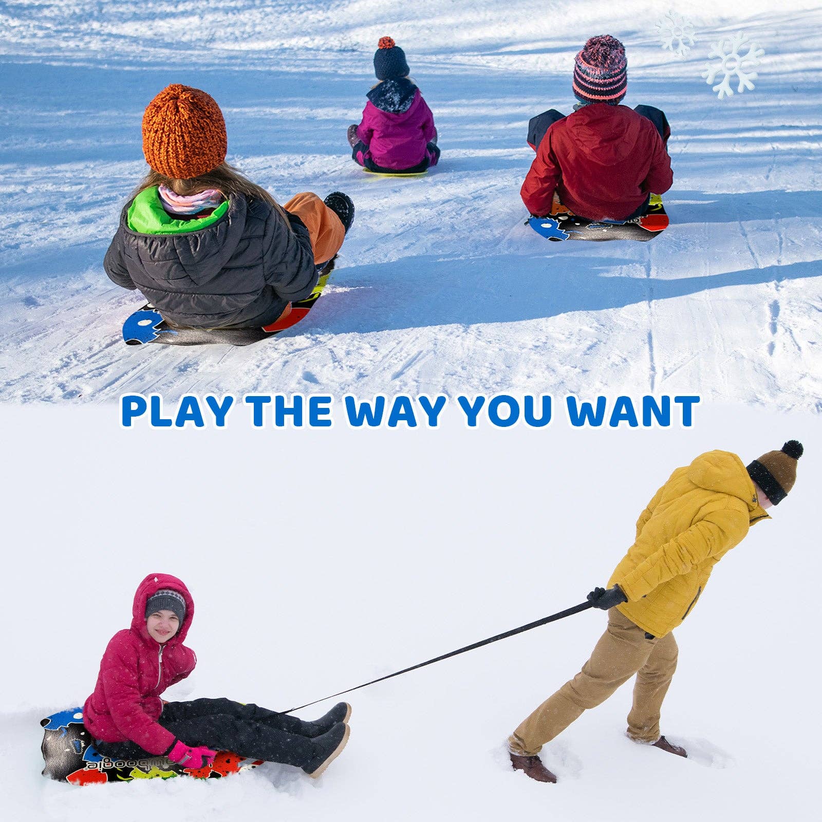 Sixale - Wholesale Sporting Accessories - Wham-O Snowboogie Snow Sled - 37" Single Rider Roll Up Air Slick Winter Sled (Graffiti/Line pattern)5