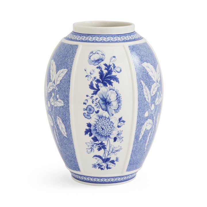Blue Italian VASE 10" BRITISH FLOWERS for wholesale by Portmeirion, Spode, Pimpernel, Nacthmann, Wrendale Designs