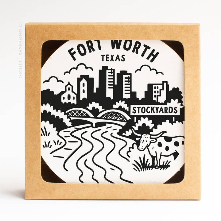 Fort Worth Texas Skyline Letterpress Coaster Set for wholesale by Easyhand Goods – formerly Onderkast