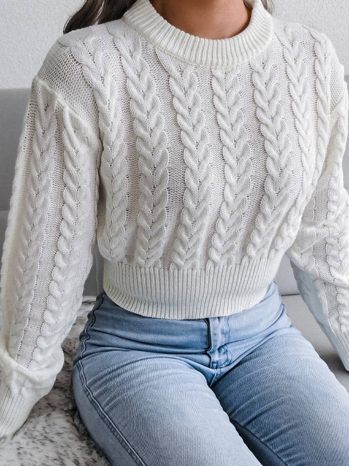 Lily Clothing - Wholesale Knit Sweater - Women's - WOMEN CHUNKY CABLE KNIT RIBBED CROP SWEATER_CWOSWL04673