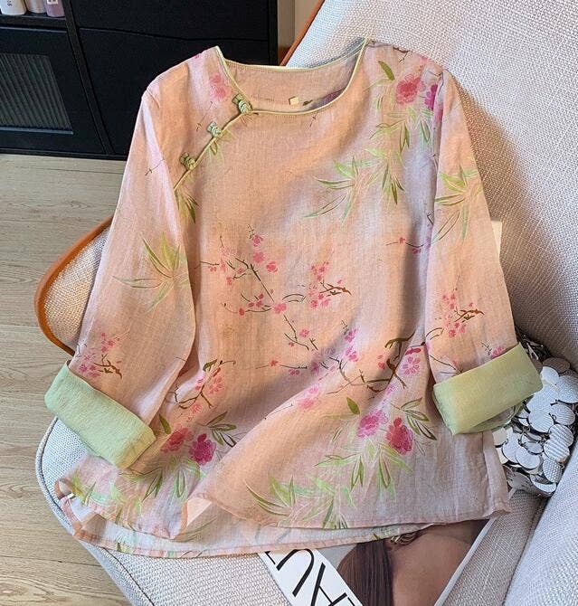 Whisper Mint - Wholesale Blouse - Women's - Hanfu-Inspired Blouse Loose Fit Chinese Style Top