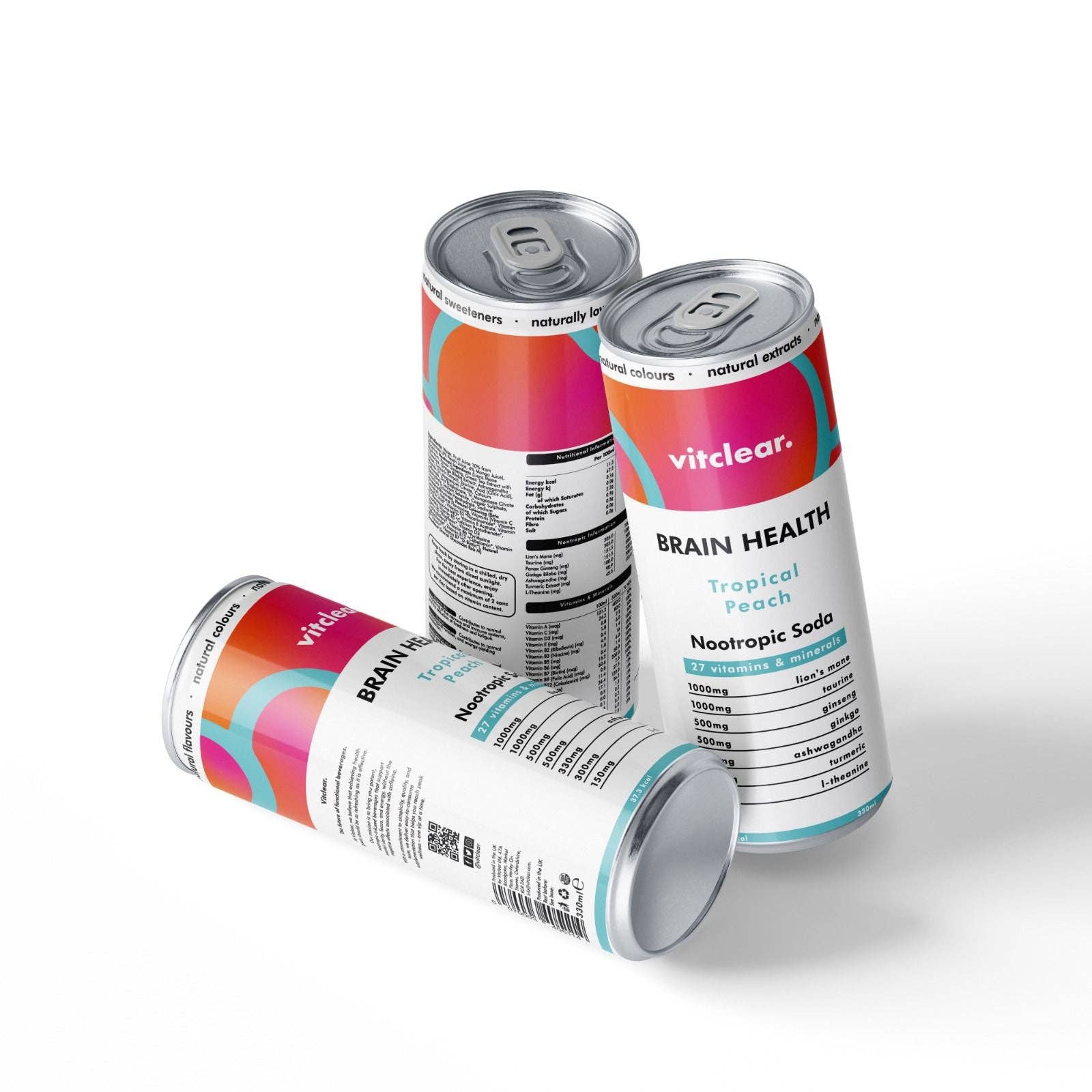 VitClear – wholesale Soda/kolsyrad dryck – Hjärnhälsa Nootropisk Läsk (Tropisk Persika) VitClear1