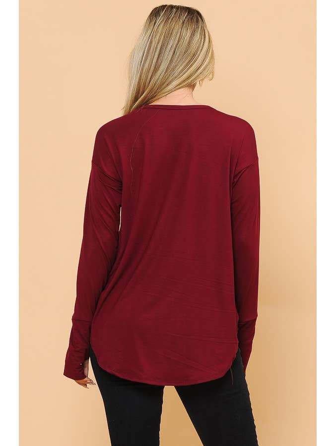 Burgundy Apparel - Wholesale Tunic - Women's - LONG SLEEVE TOP WITH THUMB HOLE26