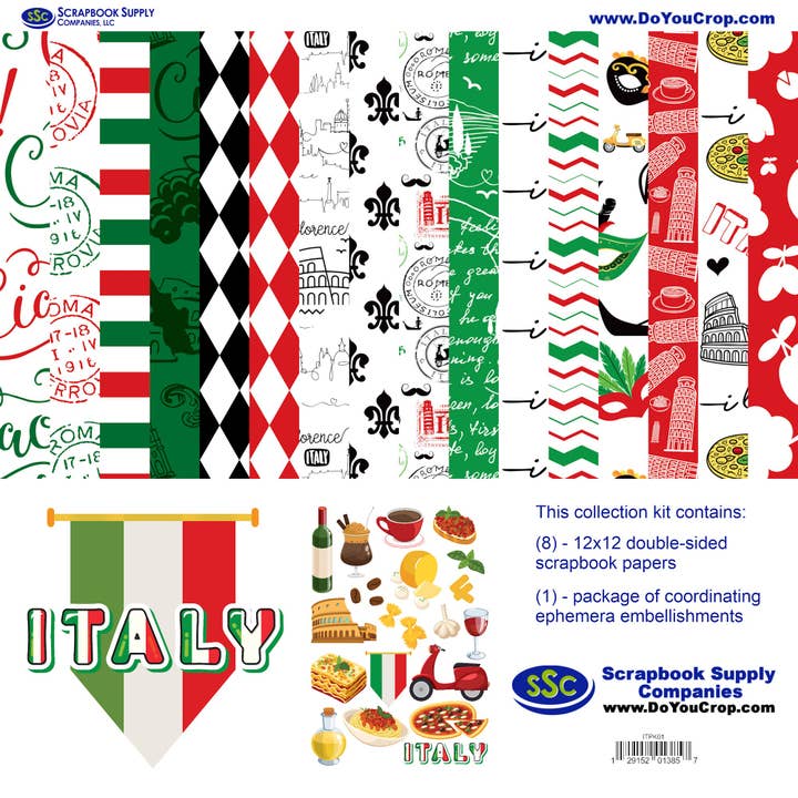 Italy Travels 12 x 12 Scrapbook Paper & Embellishment Kit by SSC Designs - 3 Kits for wholesale by SSC Wholesale