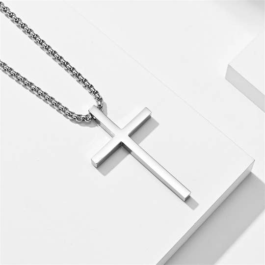Perimade & Co. LLC - Wholesale Pendant/Charm Necklace - Mens Cross Charm Pendant Necklace in Stainless Steel