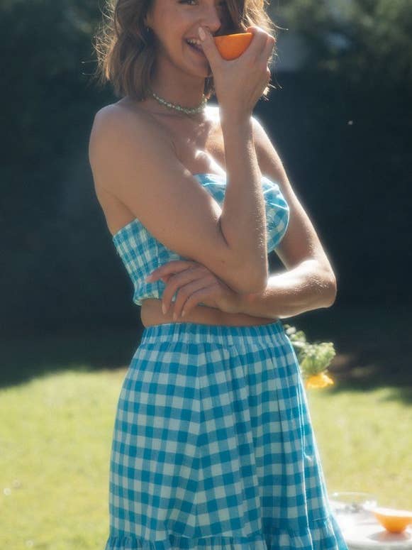 Blue Summer Sexy Plaid Set Hot European US Style for wholesale on Faire15