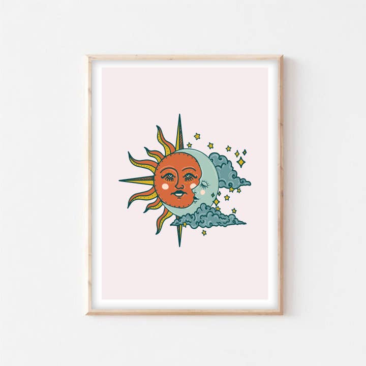 Sun and Moon Celestial Boho Mystic Astrology Wall Art Print for wholesale by Studio Miller
