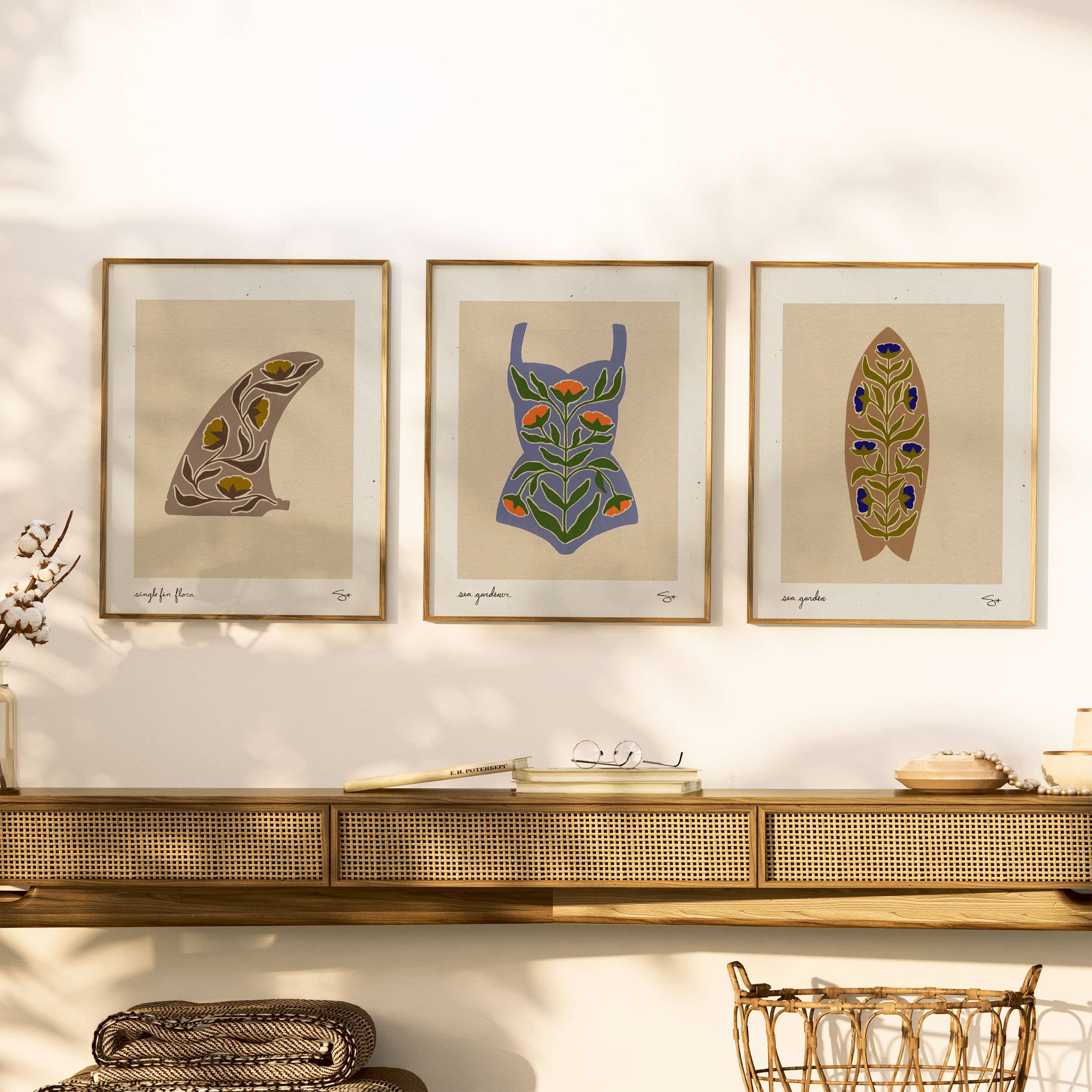 Mid Tide Design - Vendita all'ingrosso Stampa artistica - Giardino Marino Beige | Stampa Tavola da Surf2